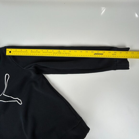 Puma Sweatshirt Women Medium Black Asymmetrical Cowl Neck Fleece Logo Pullover - Picture 10 of 13